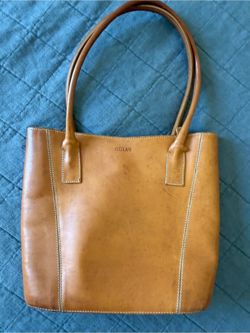 Vintage GUIA'S Italy Tan Leather Structured Tote Bag Handbag
